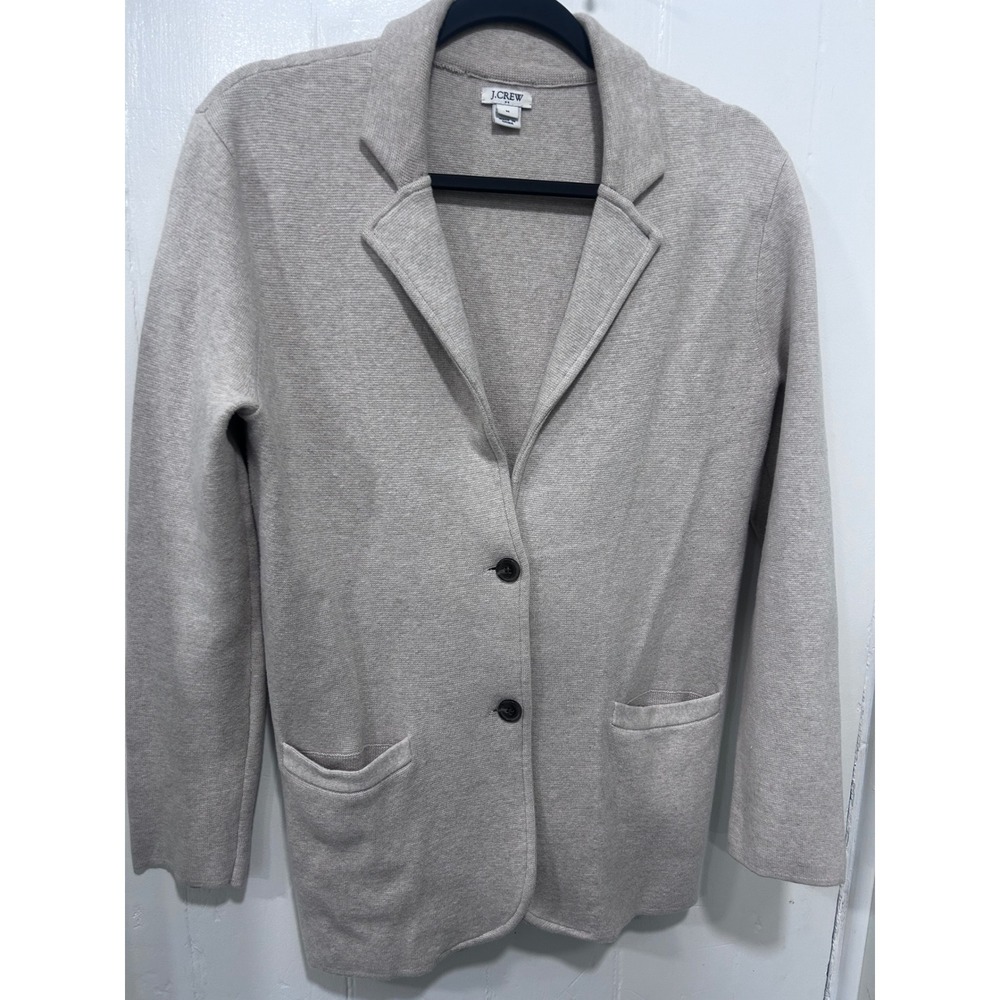 J.Crew Womens Sweater Blazer Heather Beige Knit Two Button Cardigan Jacket M